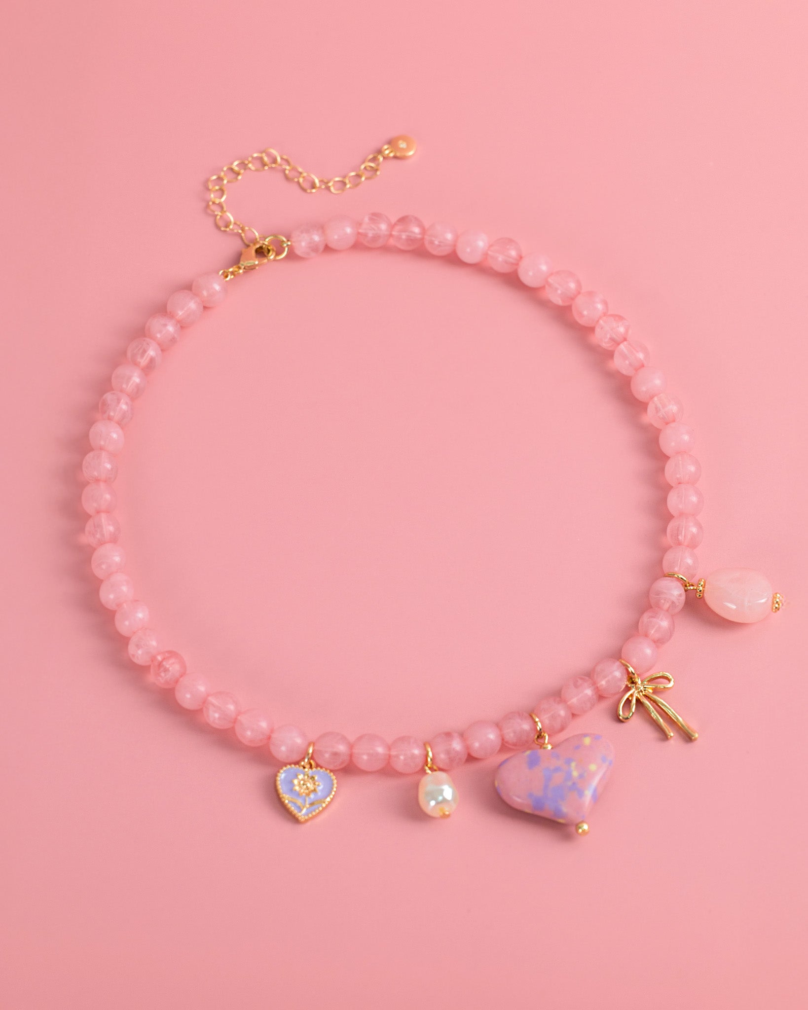Pink Jade Marbled Heart Bead Necklace